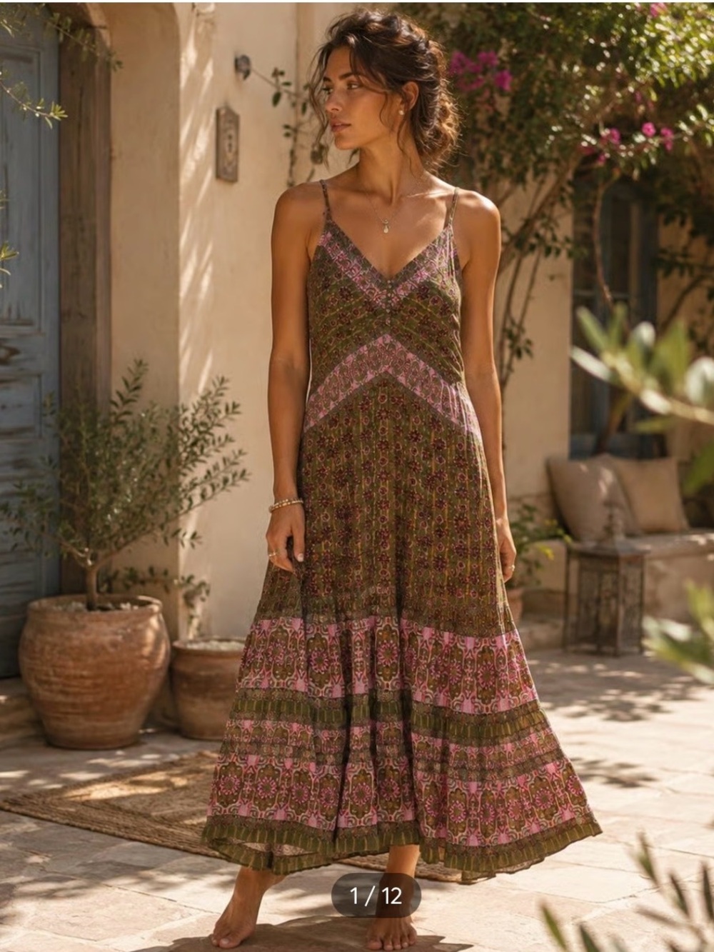Sundance Naidu Dress Rosemary Floral Tiered Boho Maxi